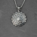 Vintage stainless steel mandala lotus pendant necklace for men with box chain - Pendant + Matching Chain