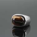 Polished silver titanium steel ring featuring an oval tiger eye stone in a retro design - US 7 / Retro Silver