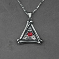 Collier rétro en acier inoxydable avec pendentif œil rouge et triangle d'os - Pendentif Œil Rouge Et Chaîne