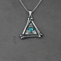Collier en acier inoxydable avec pendentif œil maléfique et cadre gothique en os - Pendentif Œil Bleu Et Chaîne