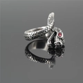 Anello drago retrò in acciaio inossidabile con occhi di gemma rossa su specchio nero - US 7 / Occhi Rossi
