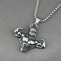 Retro hip hop muscular bulldog pendant with square pearl chain for men in stainless steel - Pendant + Matching Chain