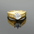 Classic gold titanium steel ring featuring a central clear gem and side stone accents - US 7 / Gold
