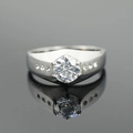 Classic men's titanium steel diamond ring with a six-prong setting and side accents - US 7 / Steel