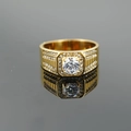 Bague de fiançailles classique en acier titane doré avec pierre centrale et pavé de diamants - Taille 7 / Or
