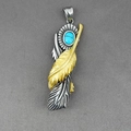 Collar con colgante de pluma y turquesa vintage en acero plateado y dorado retro - Solo colgante (Sin cadena)