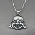 Polished silver stainless steel laughing Buddha pendant with durable box chain necklace - Style B Pendant With Chain