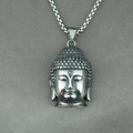 Polished stainless steel Buddha head pendant necklace with square box chain for men - Style A Pendant With Chain