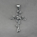 Collier croix rose rétro en acier titane oxydé avec détails de vignes florales vintage - Pendentif uniquement (Sans chaîne)