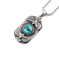 Collana vintage in acciaio con doppia aquila e ciondolo occhio blu su catena a sfere - Blu (Con Catena)