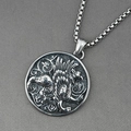 Silver griffin pendant necklace in stainless steel with vintage embossed relief design - Pendant With Chain