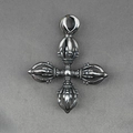 Silver stainless steel cross vajra pendant necklace with intricate engraved details - Pendant Only (Without Chain)