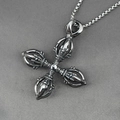 Retro stainless steel cross vajra pendant necklace with box chain for men and women - Pendant with Box Chain