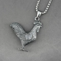 Vintage rooster pendant necklace in distressed silver finish with classic box chain style - Pendant With Box Chain