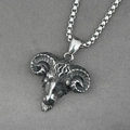 Vintage stainless steel goat head pendant with box chain, antique silver finish - Pendant With Box Chain