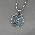 Collana retrò ottagonale in acciaio inossidabile con pendente inciso e catena box - Ciondolo + Catena Coordinata