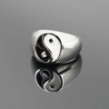 Polished stainless steel Yin Yang signet ring for men and women with mirror reflection - US 7 / Silver