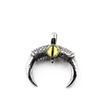 Pendentif croissant de lune vintage en argent vieilli avec œil de démon jaune et gravure - Pendentif Œil Jaune Uniquement (Sans Chaîne)