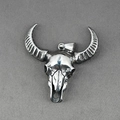 Retro stainless steel bull skull pendant necklace with detailed horns and silver finish - Pendant Only (No Chain)