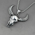 Vintage silver bull skull pendant necklace in stainless steel on box chain for men - Pendant With Box Chain