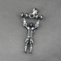 Retro stainless steel fitness pendant featuring a bodybuilder holding a heavy barbell - Pendant Only (No Chain)