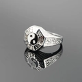 Classic silver titanium steel Tai Chi Bagua ring with polished reflective surface - Size 7 / Steel