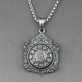 Vintage-Halskette aus Edelstahl mit drehbarem Tierkreis-Anhänger in Mattsilber - Zodiak Bagua Anhänger mit Kette