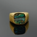 Anello con sigillo dorato in acciaio inossidabile da uomo con intarsio in abalone - US 7 / Oro