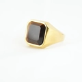 Klassischer goldener Ring mit quadratischem braunem Tigerauge-Stein und Holzmaserung-Textur - US 7 / Gold Basis Brauner Edelstein
