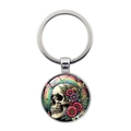 Silberner Schlüsselanhänger aus Metall mit buntem Totenkopf und Rosen-Anhänger für Taschen - Realistischer Totenkopf Floral Stil (XSWX8216-5)