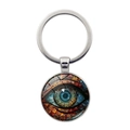 Macro view of a metallic evil eye keychain pendant with vibrant colorful glass eye pattern - Silver (XSWX8208-8)