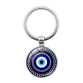 Classic silver metal evil eye keychain with blue glass pendant for bags and keys - Classic Blue White Black Concentric Evil Eye Style (XSWX8225-6)