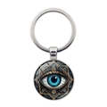 Blue Evil Eye mandala keychain with silver metal ring on a clean white background - Silver (XSWX8208-6)