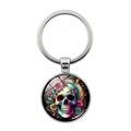 Portachiavi teschio messicano con rose e farfalle colorate su anello in metallo argento - Stile Arcobaleno Farfalla Girasole (XSWX8216-2)