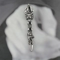 Vintage roestvrijstalen Vajra-stamper ketting met gedetailleerd religieus snijwerk - Alleen hanger (geen ketting)