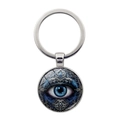 Blauer Evil Eye Schlüsselanhänger mit silbernem Metallanhänger und Glaswölbung - Silber (XSWX8208-2)