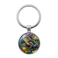Macro shot of silver metal keychain pendant featuring a colorful frog art illustration - Blue Frog Mosaic Art (XSWX8222-6)