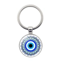 Portachiavi in metallo argento con ciondolo Mandala Occhio di Allah e finitura lucida - Stile Mandala Blu Malocchio Concentrico (XSWX8225-2)