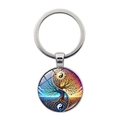 Portachiavi Albero della Vita Yin Yang con cabochon in vetro e anello in metallo lucido - Argento