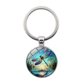 Artistic dragonfly pendant keychain with silver metal ring and colorful water pattern - Silver