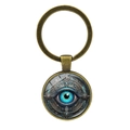Makroansicht des blauen Evil Eye Schlüsselanhängers mit Steampunk-Zahnrädern und Glas - Antik-Bronze (XSWX8208-3)