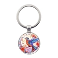Porte-clés colibri artistique avec anneau en métal poli argenté sur fond blanc - Colibri Coloré (XSWX8211-8)