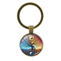 Portachiavi vintage in bronzo Albero della Vita Yin Yang ciondolo in vetro - Bronzo Antico