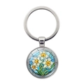 Künstlerischer Schlüsselanhänger mit Sonnenblumenmuster und Metallring für Taschen - Weiße Narzisse (XSWX8215-4)