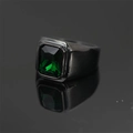 Anillo de sello retro para hombre con esmeralda verde y metal negro mate - Tono Negro Gema Verde