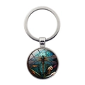 Vintage silver dragonfly keychain pendant with blue floral art for bag accessories - Dark Blue Orange Dragonfly Illustration Style (XSWX8223-5)