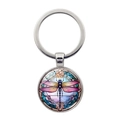 Vintage dragonfly pattern metal keychain with colorful stained glass style pendant accessory - Artistic Colorful Dragonfly Style (XSWX8223-2)