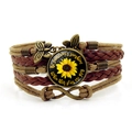 Bohemian multi-layer leather bracelet with sunflower pendant and butterfly charms - Black Background Sunflower Style (XSWX8237-7)