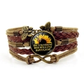 Bohemian sunflower butterfly layered leather bracelet with infinity charm and quote - Sunflower Butterfly Hurricane Style (XSWX8237-6)