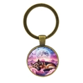 Portachiavi cane Pastore Tedesco su nuvole rosa e luna con pendente in bronzo vintage - Bronzo Antico